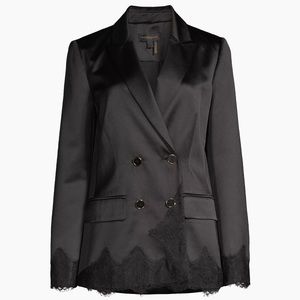 DONNA KARAN NWT BLACK SATIN & LACE
TRIM DOUBLE BREASTED BLAZER JACKET - SIZE 12